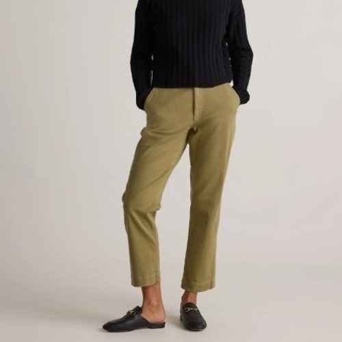 Quince Organic Cotton Twill Straight Crop Pants Women's 14 Olive Stretch Classic